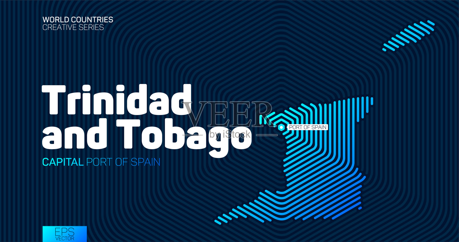 特立尼达和多巴哥抽象地图，六边形线条插画图片素材