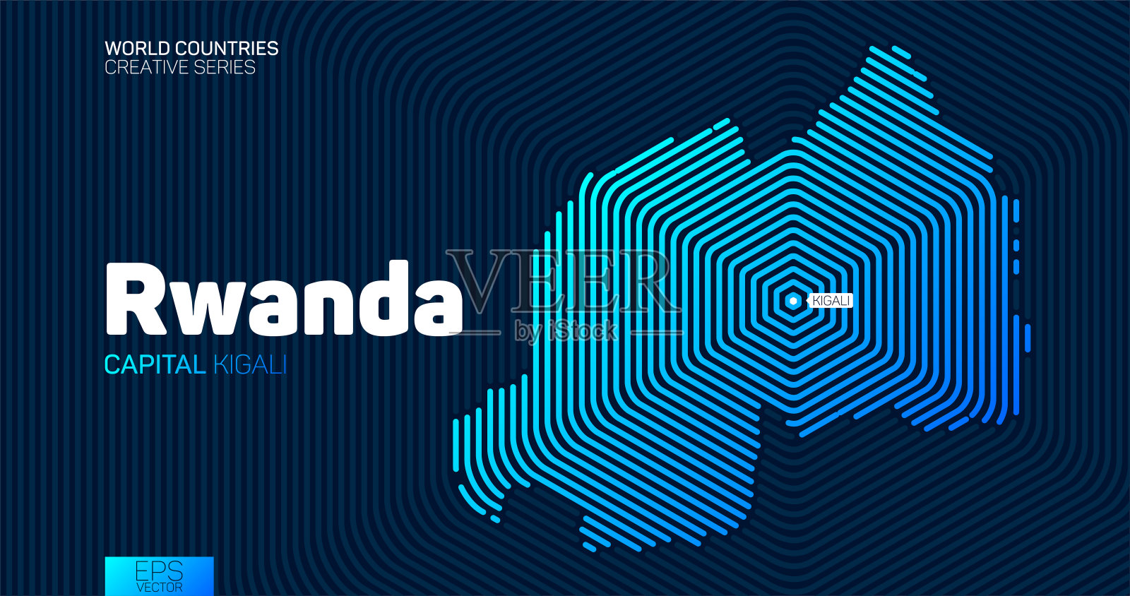 用六边形线绘制的卢旺达抽象地图插画图片素材