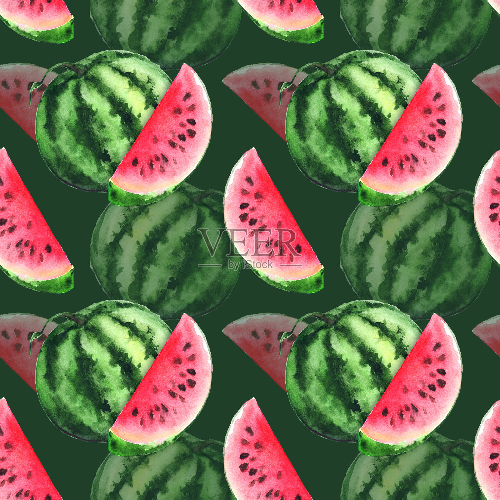 水彩西瓜片水果浆果无缝图案纹理背景设计元素图片
