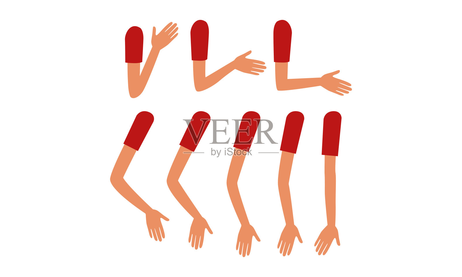 人袖的手臂在各种姿势设置，男性或女性身体部分，构造函数为动画卡通风格矢量插图设计元素图片