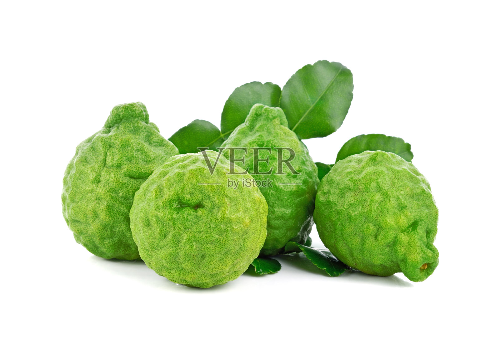 新鲜的佛手柑，叶子孤立在白色上照片摄影图片