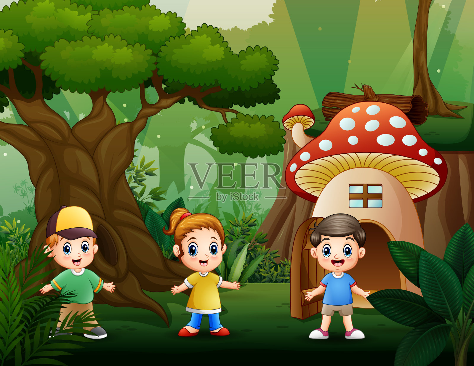 快乐的孩子们在公园里玩耍插画图片素材