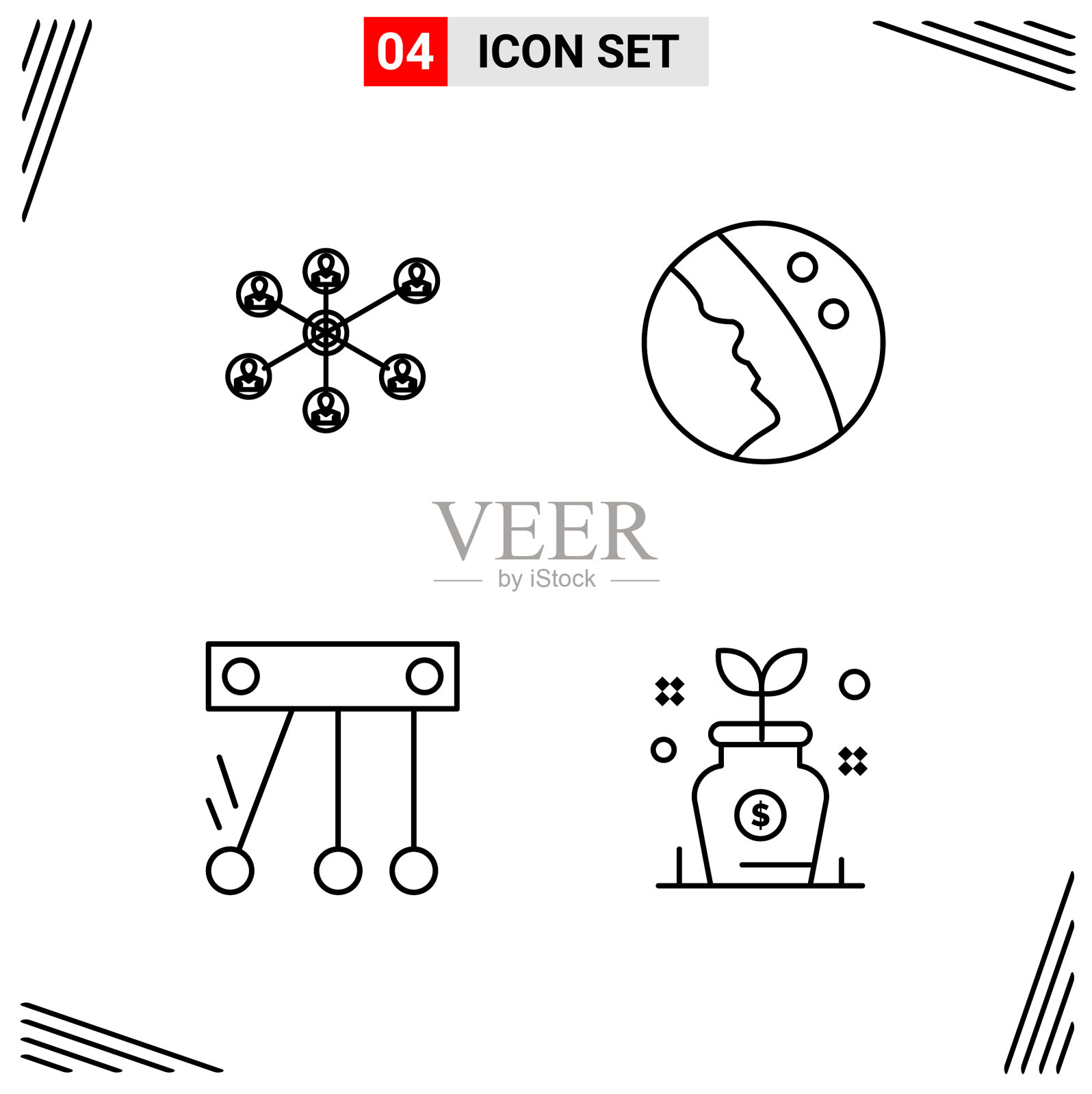 4图标线条样式基于网格的创意轮廓图标素材