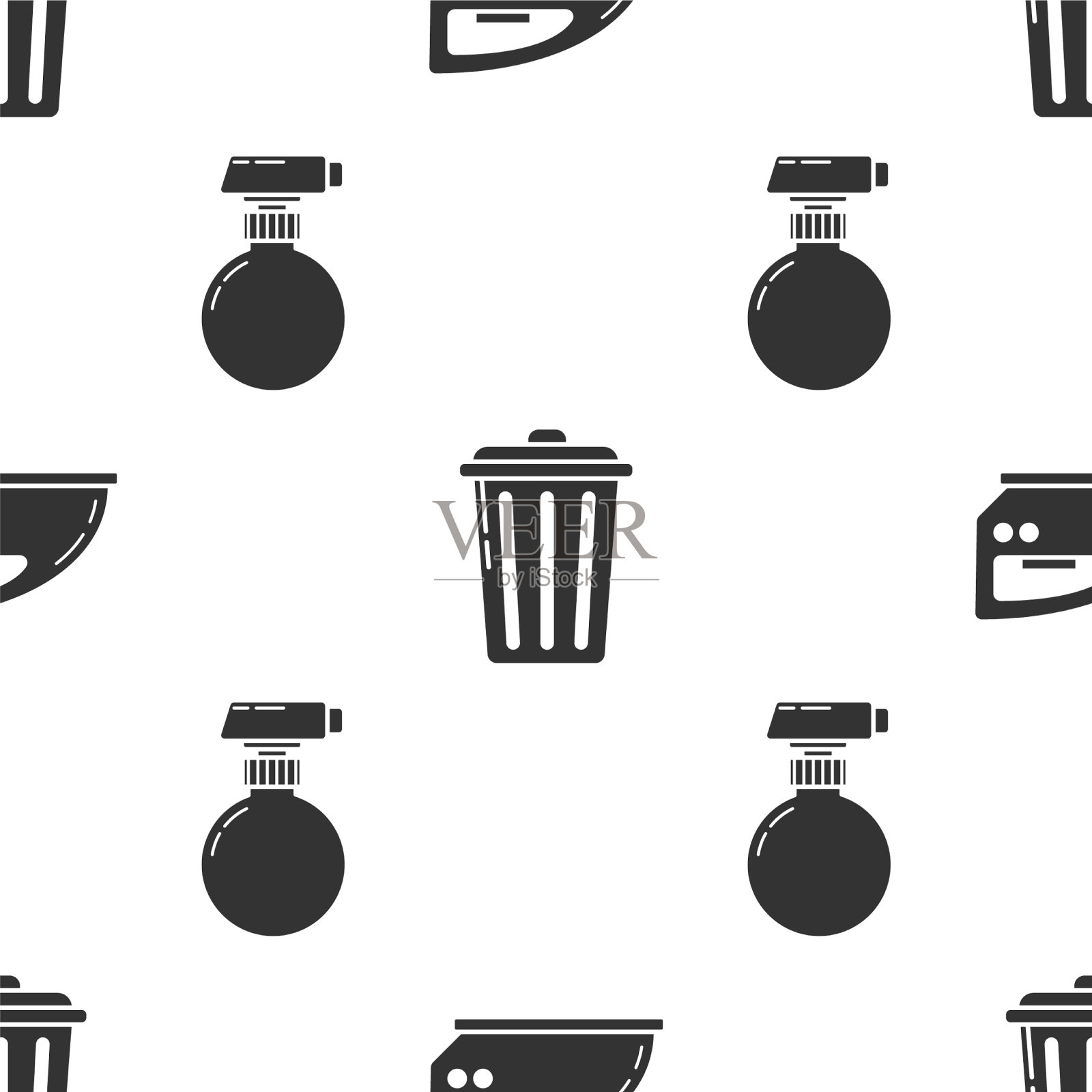 设置电熨斗垃圾桶及清洁喷雾器图标素材