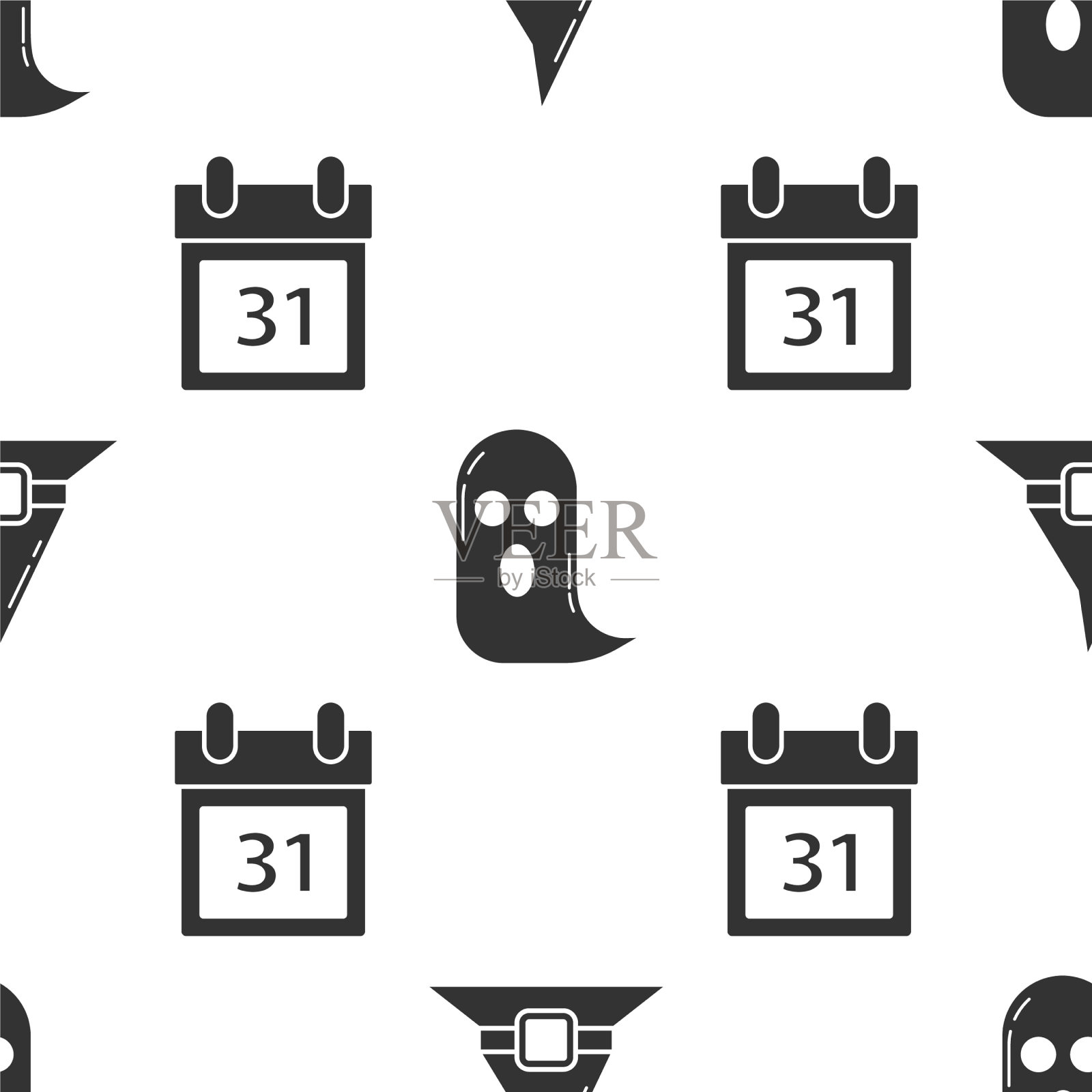 巫婆的帽子鬼魂和日历与万圣节图标素材