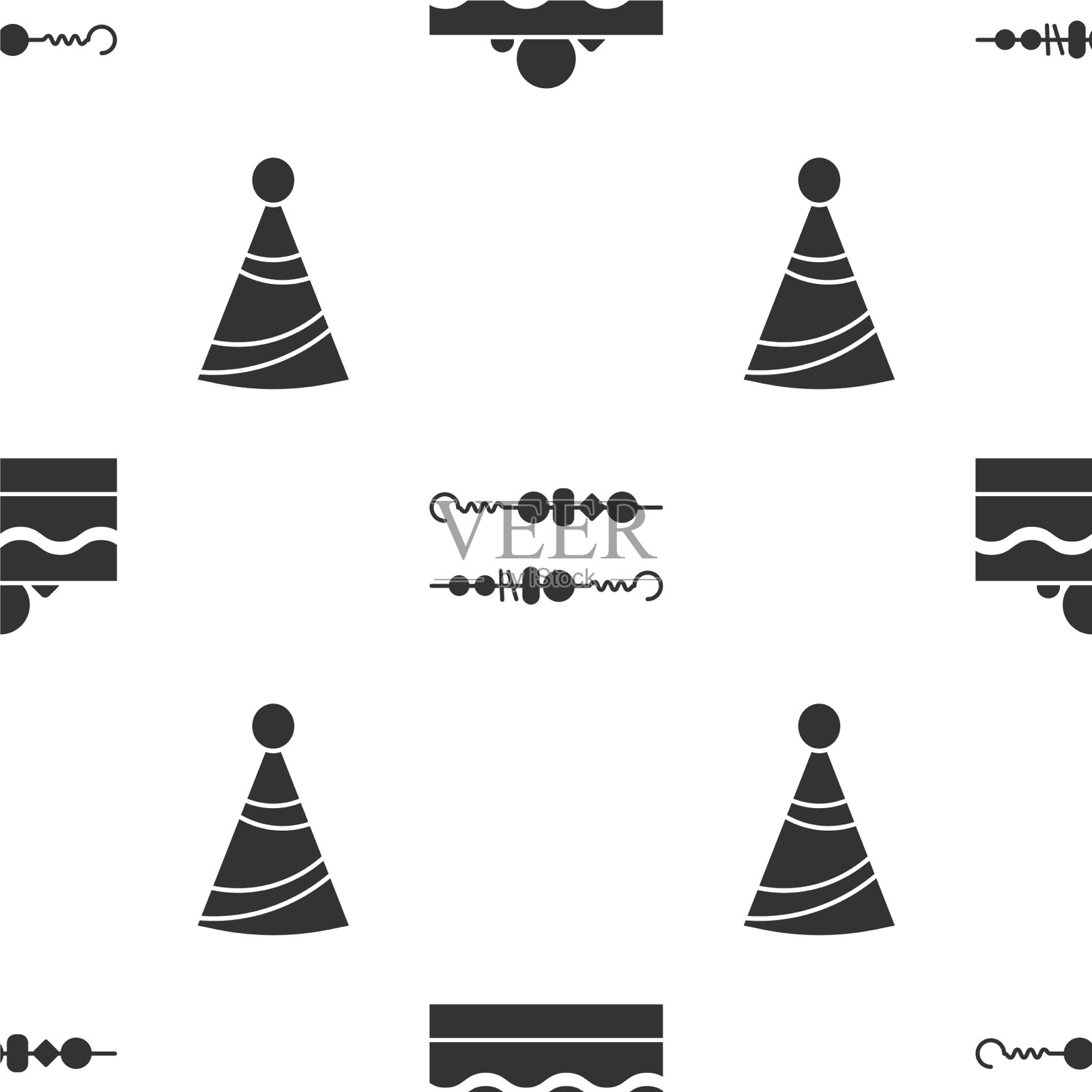 准备蛋糕烤串和派对帽图标素材