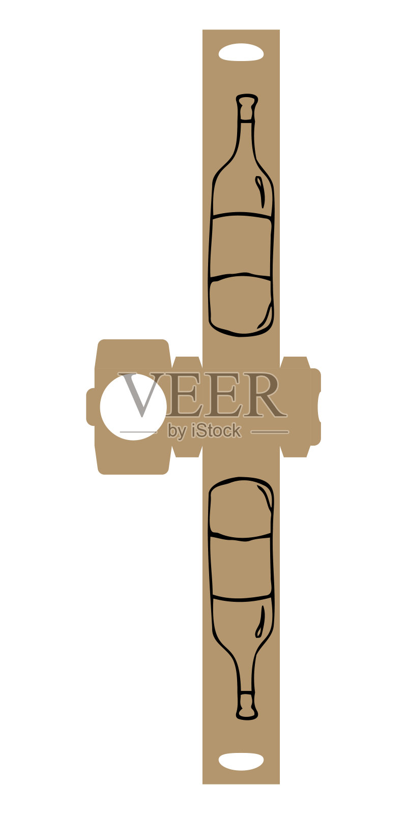 简单的包装盒模切立方体模板的酒瓶，香槟，甜酒与涂鸦瓶在白色的背景。矢量绘制图形设计。插画图片素材