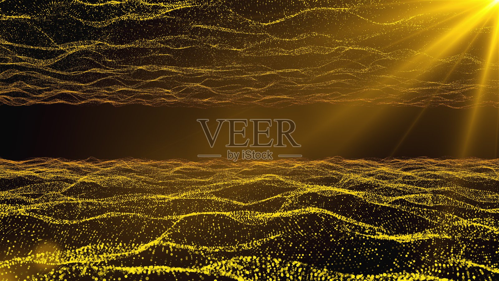 电脑生成上下波状的小粒子和光线层。发光的效果。3D渲染水平背景照片摄影图片