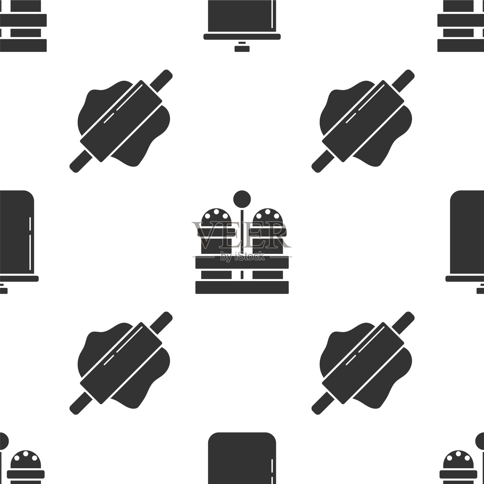 摆好锅里的盐、胡椒粉和擀面杖图标素材