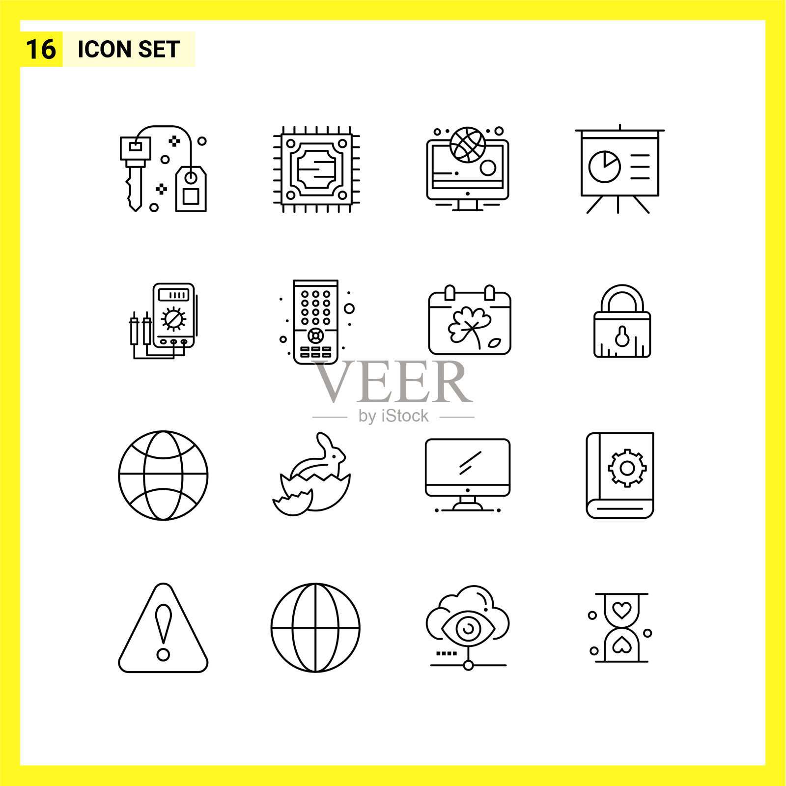 16图标设置简单的线条符号大纲签到图标素材