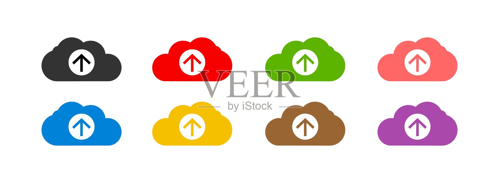 彩色云文件上传图标设置向上的箭头符号。用户界面设计元素。插画图片素材