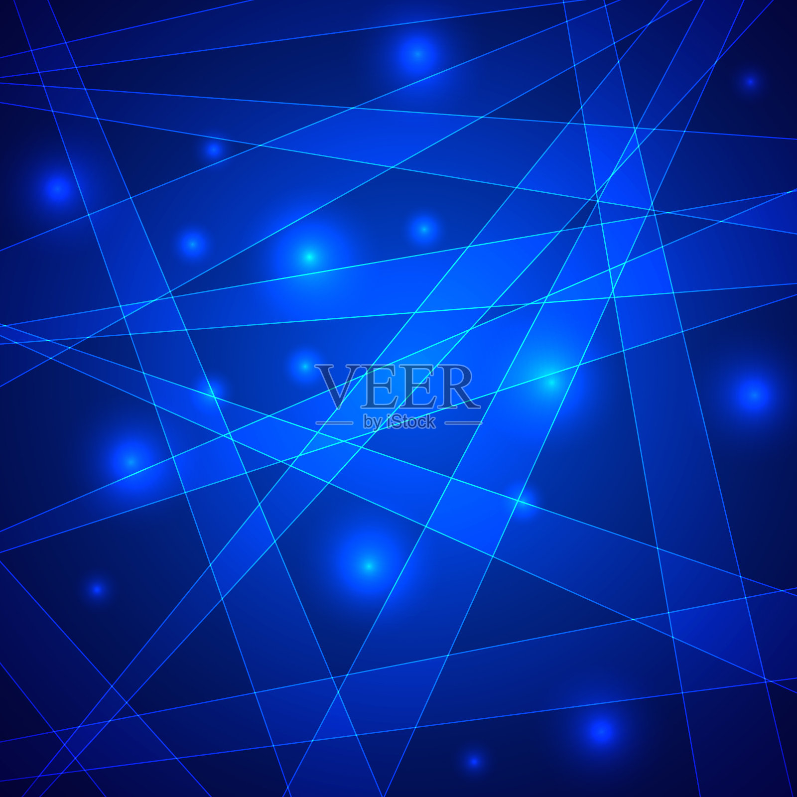 抽象的蓝色背景与飞行和相交的线和透明的气泡，圆圈。插画图片素材