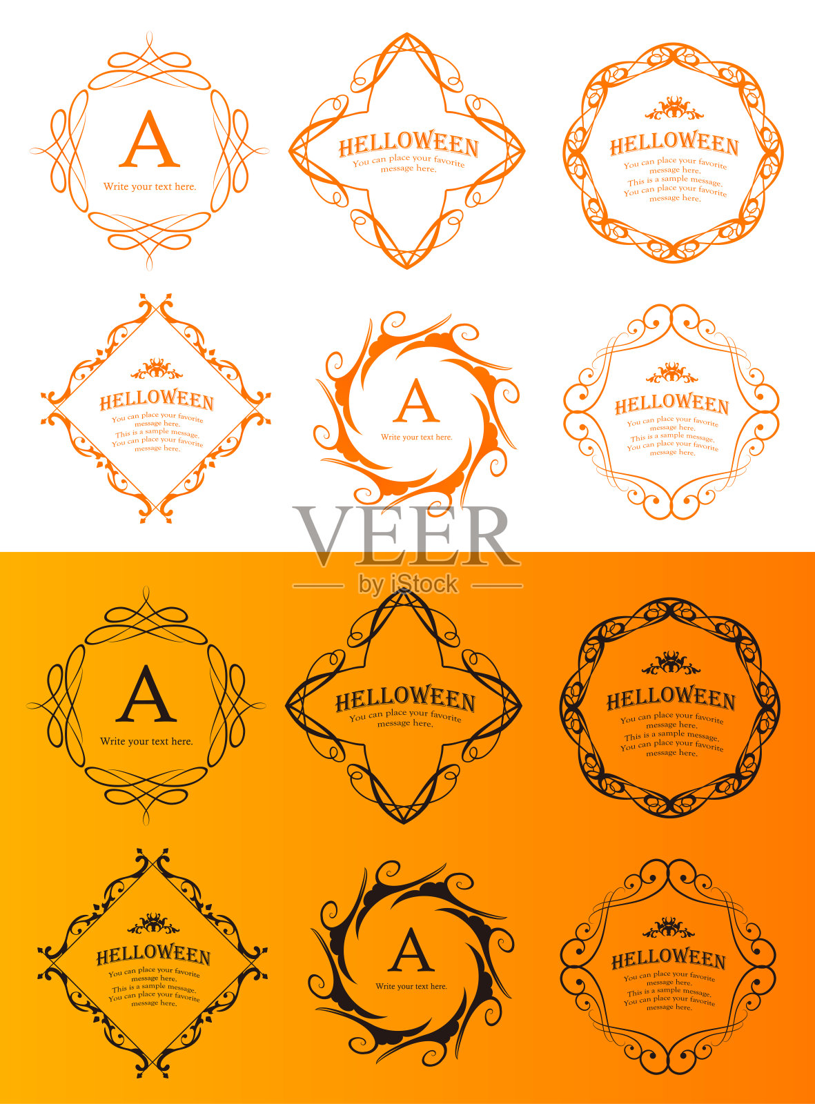 万圣节框架材料，十月，古董装饰，复古图案，植物常春藤插画图片素材