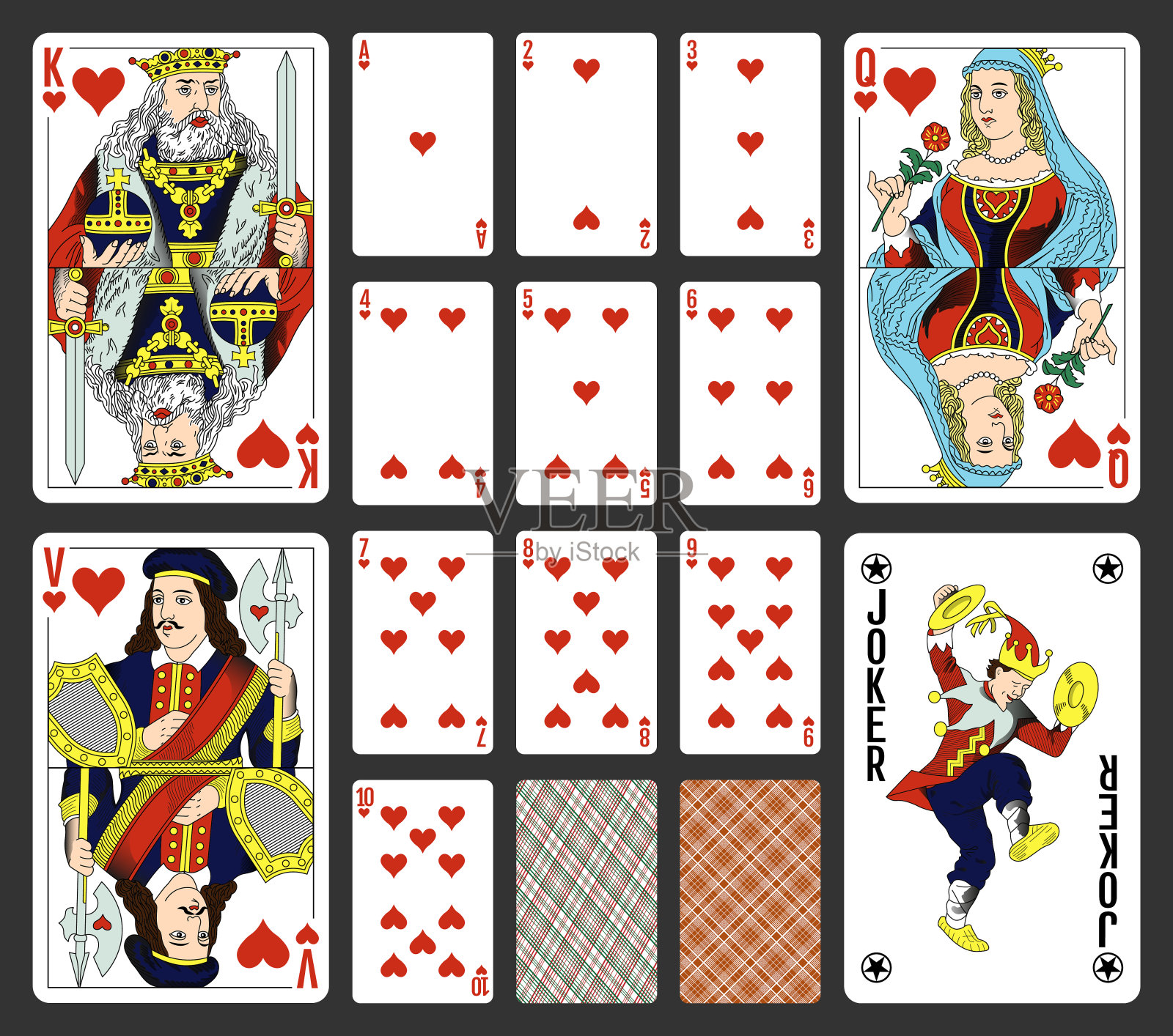 俄罗斯扑克牌花色红心插画图片素材