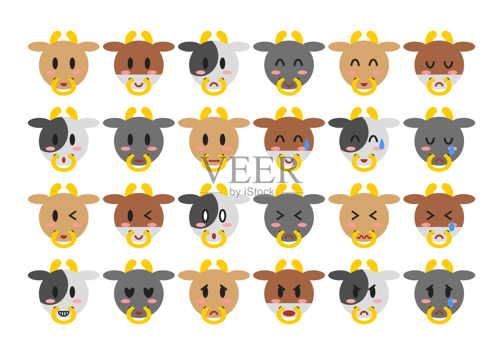 牛脸图标集。矢量插图。插画图片素材