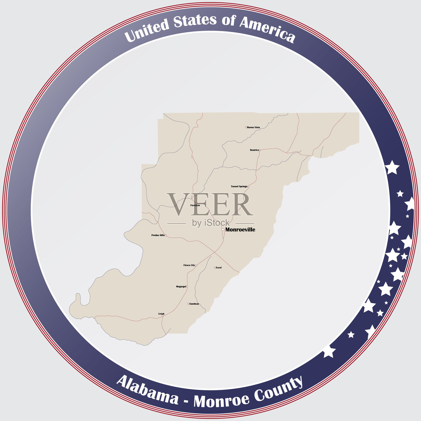 阿拉巴马州门罗县地图设计元素图片