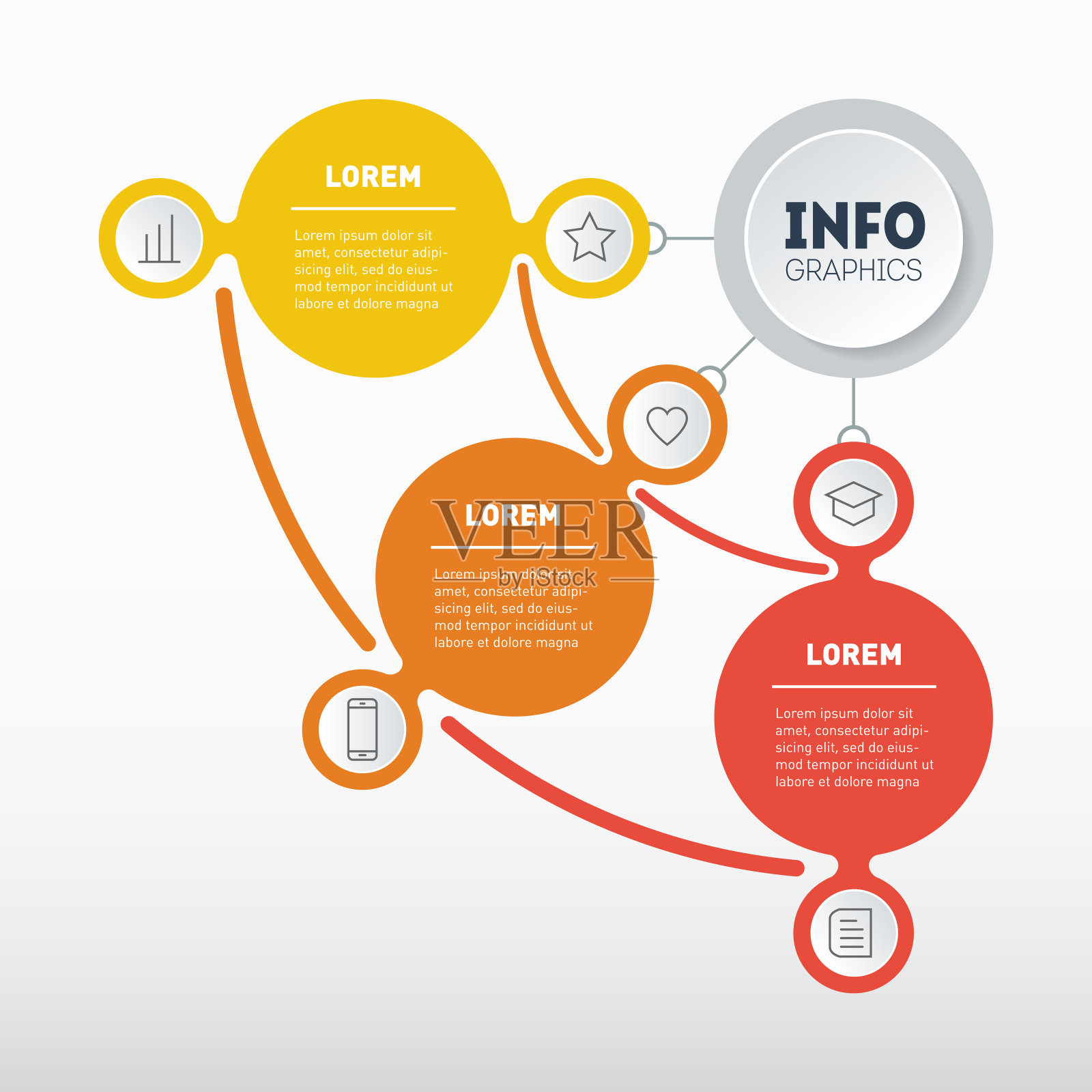 业务演示由3部分组成。有步骤的技术或教育过程的信息图表。客户漏斗模板，图表。有三个选项的年度报告。插画图片素材