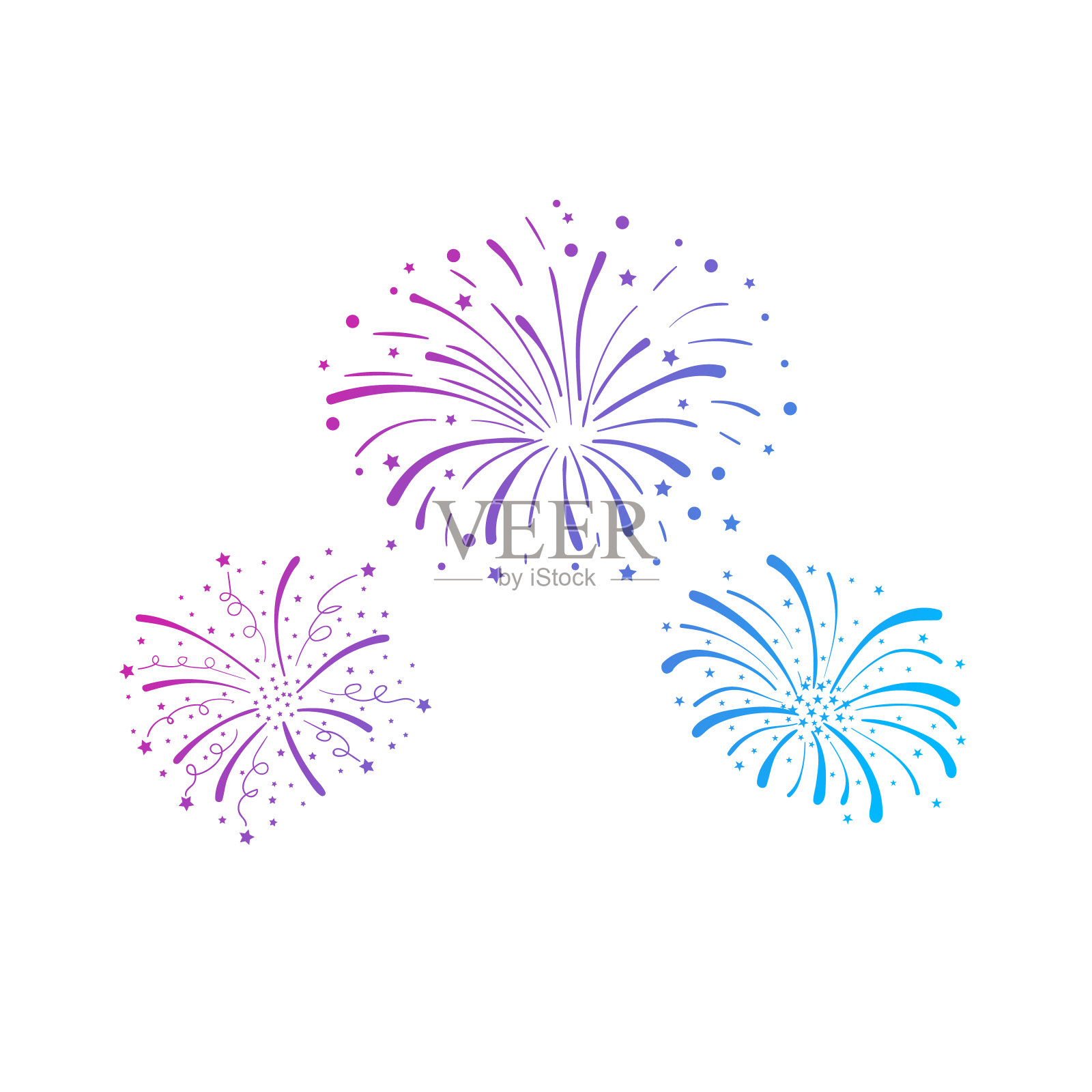 矢量梯度彩色烟花爆炸孤立在白色背景，彩色装饰元素，手绘鞭炮。插画图片素材