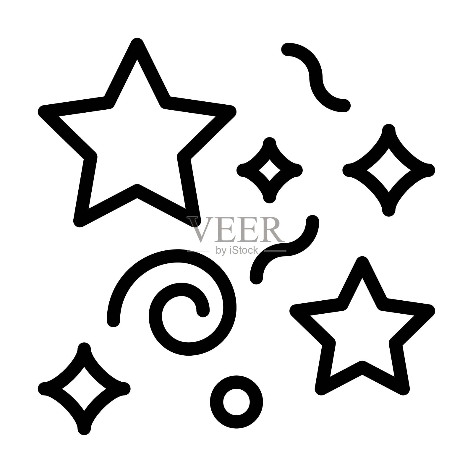 与生日或新生婴儿相关的星星、螺旋和圆圈的庆祝纸屑，插画图片素材