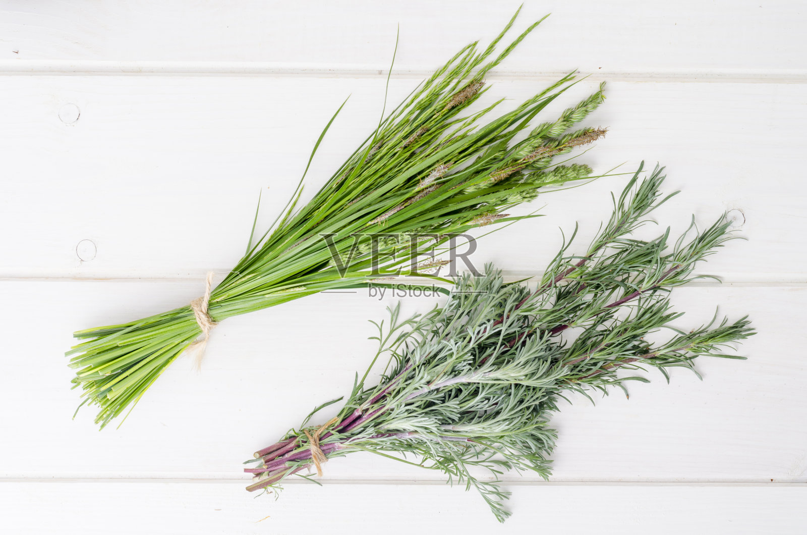野生药用植物放在白色木桌上。照片摄影图片