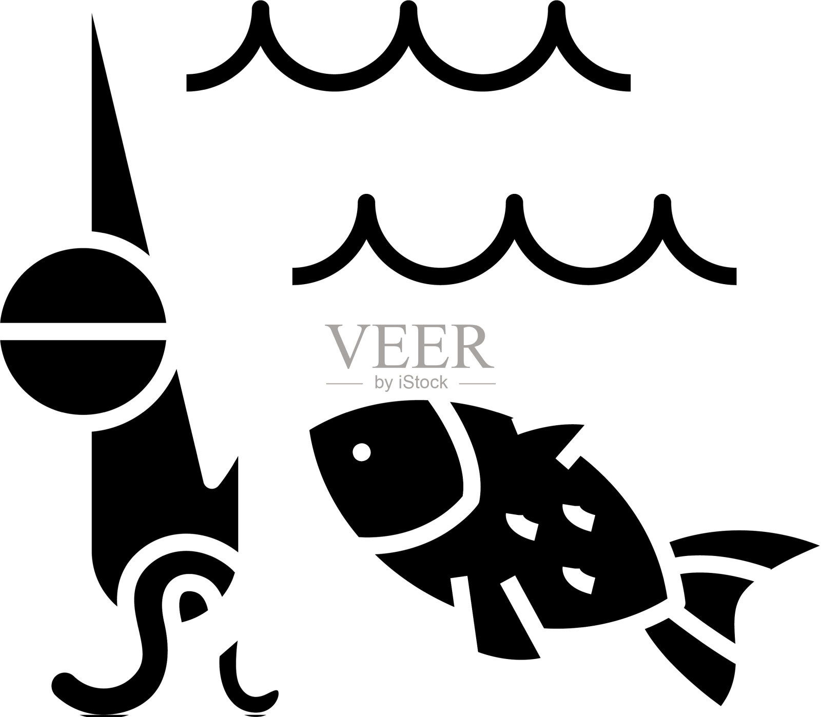 钓鱼黑色图标概念插画图片素材