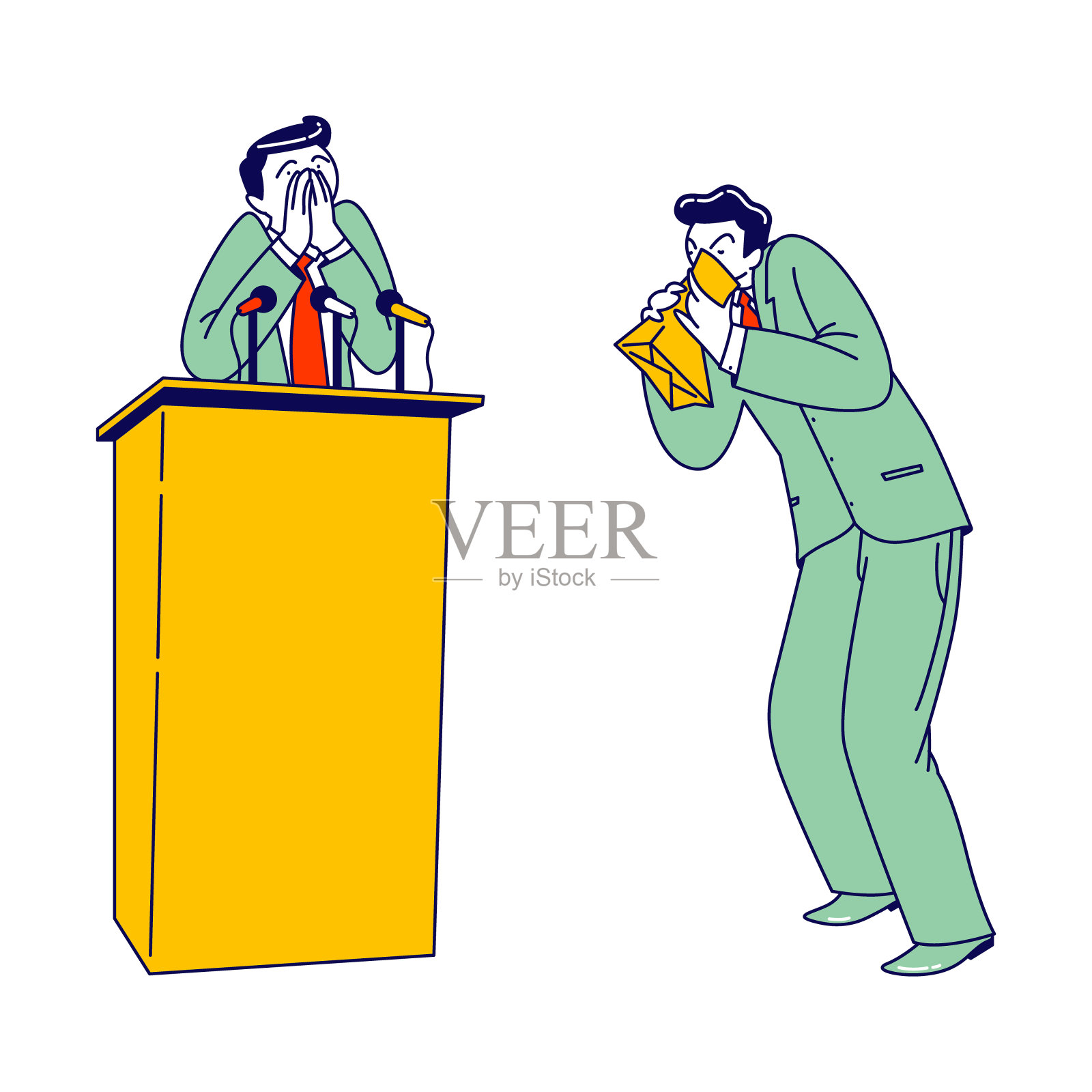 公共场所的惊恐发作，商人呼吸纸袋，心理学、恐惧或精神健康问题概念线性人矢量图插画图片素材