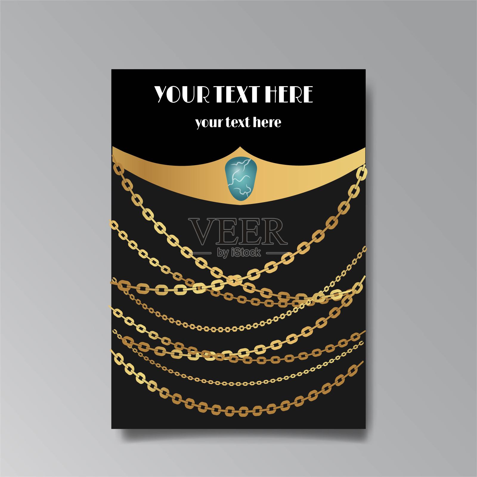 装饰艺术页面模板，复古珠宝优雅的链条和网络和印刷，复古模式与金色线条神话。设计模板素材