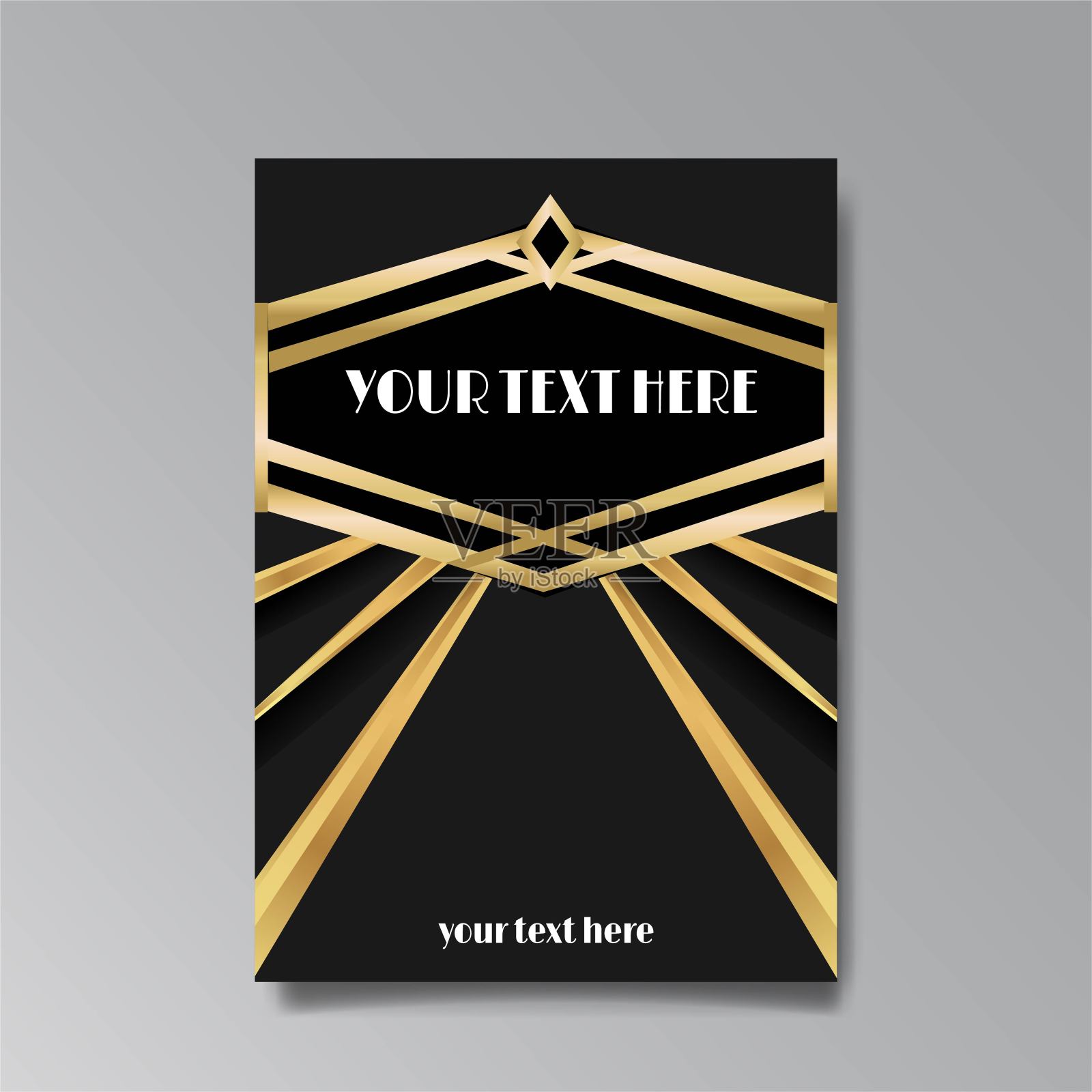 装饰艺术页面模板，复古风格的网页和打印，城市和灯光模式与黄金线。设计模板素材