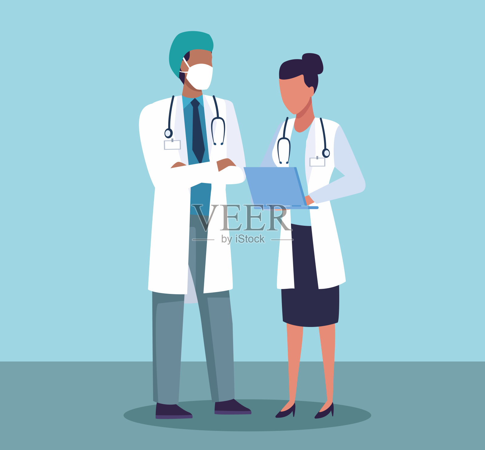 几个戴着医用口罩的医生插画图片素材