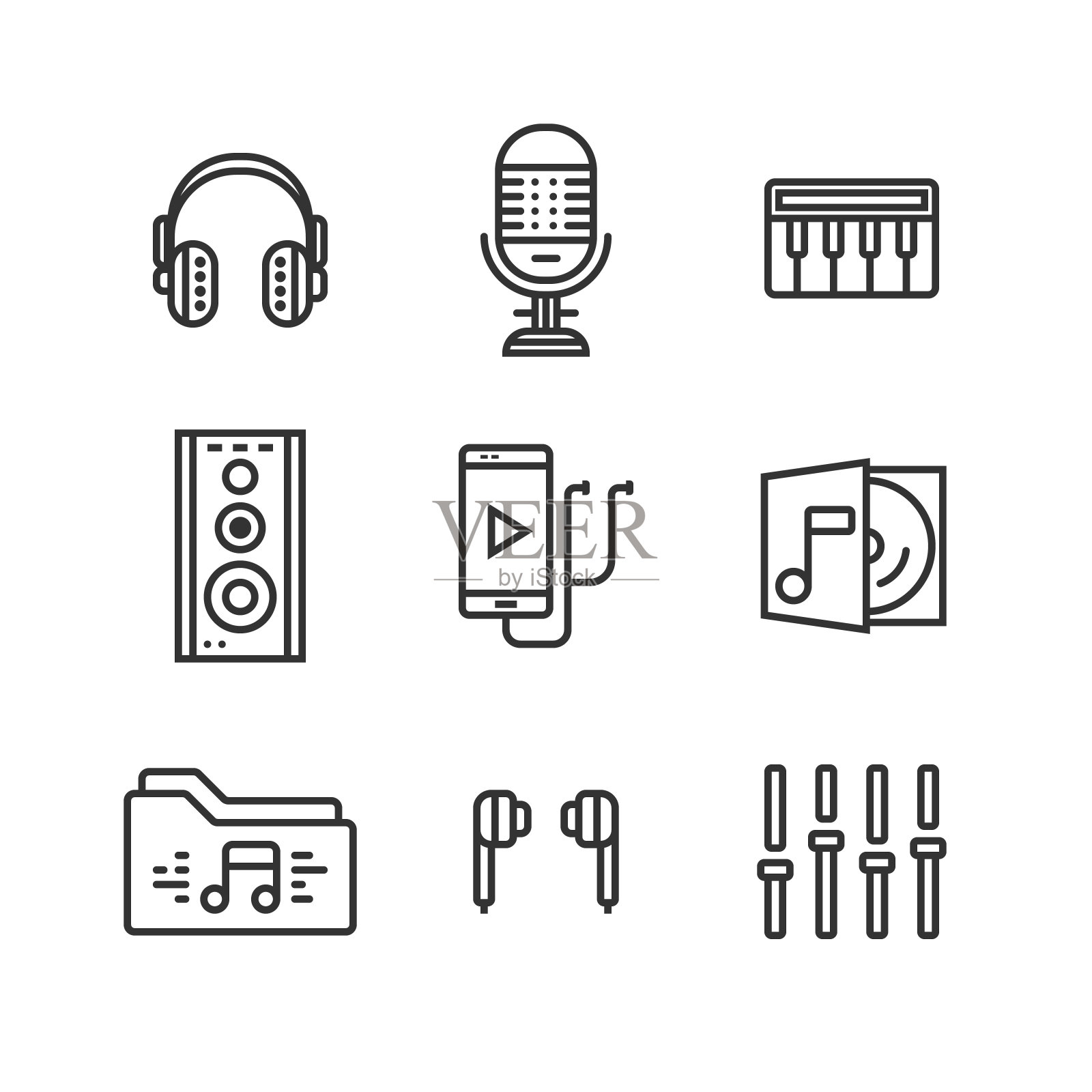 简单相关矢量音乐线图标设置。图标素材
