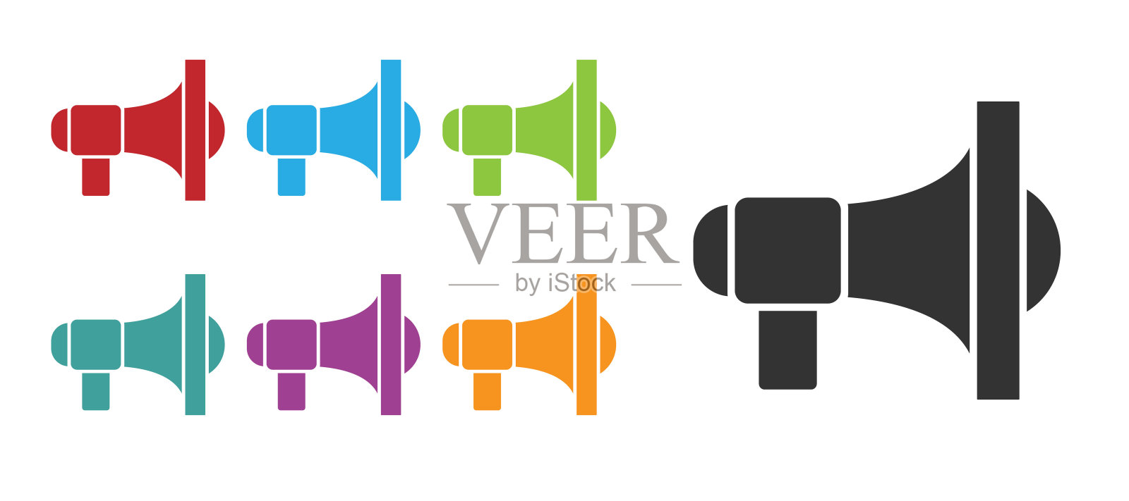 黑色扩音器图标孤立在白色背景。演讲者的迹象。设置图标丰富多彩。向量图标素材