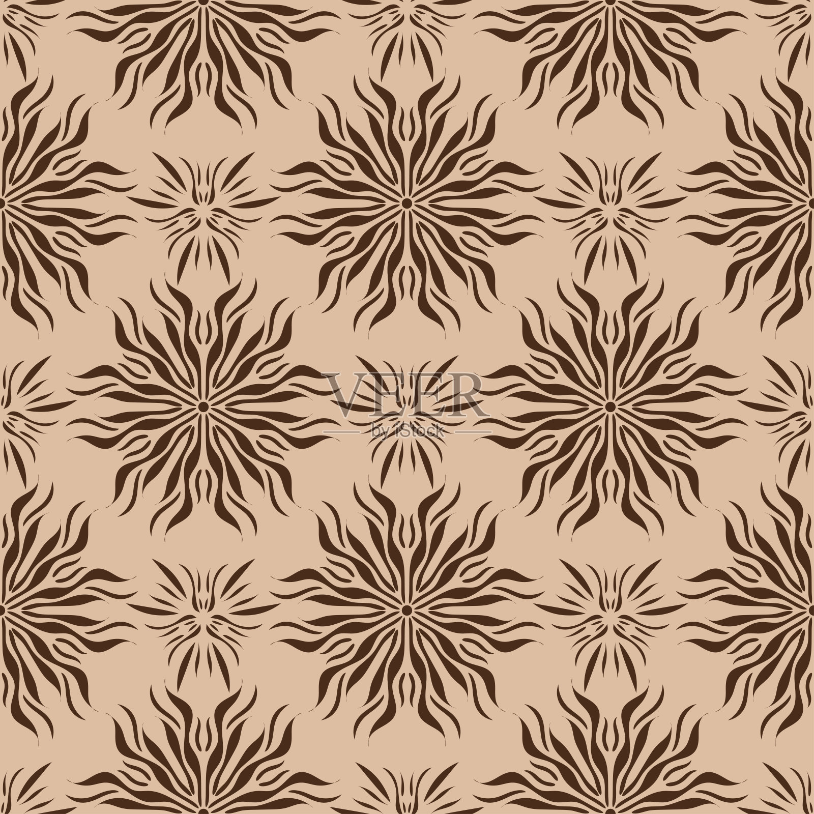 花卉无缝模式。棕色设计，米色背景插画图片素材