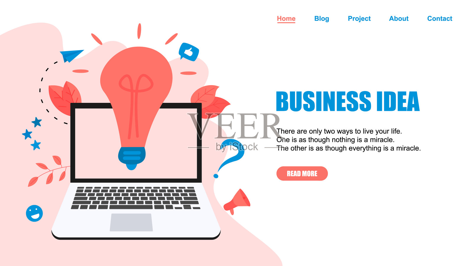 创意在线商业创意概念与大灯泡。矢量插图。插画图片素材