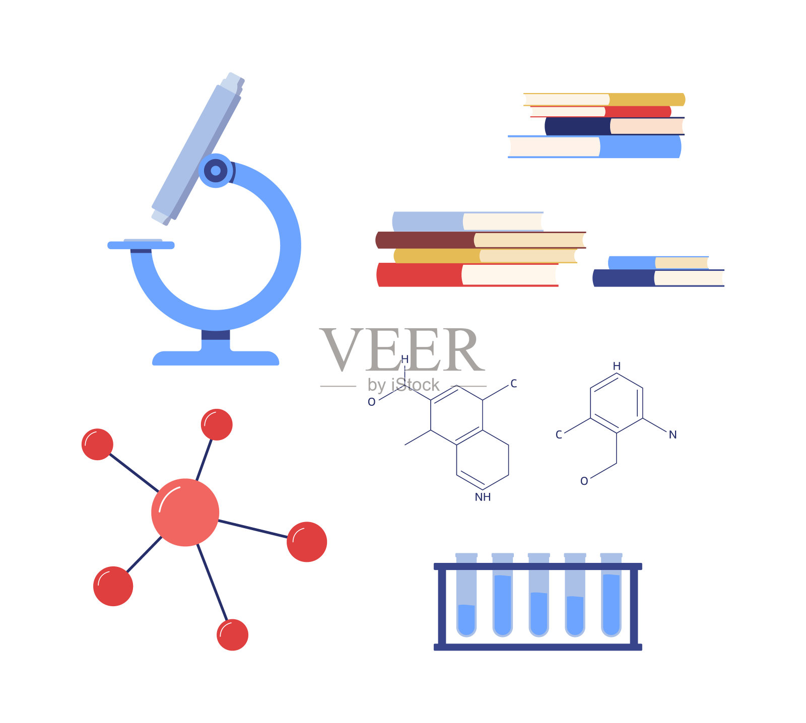 设备和符号的化学课程平面矢量插图设置孤立。插画图片素材