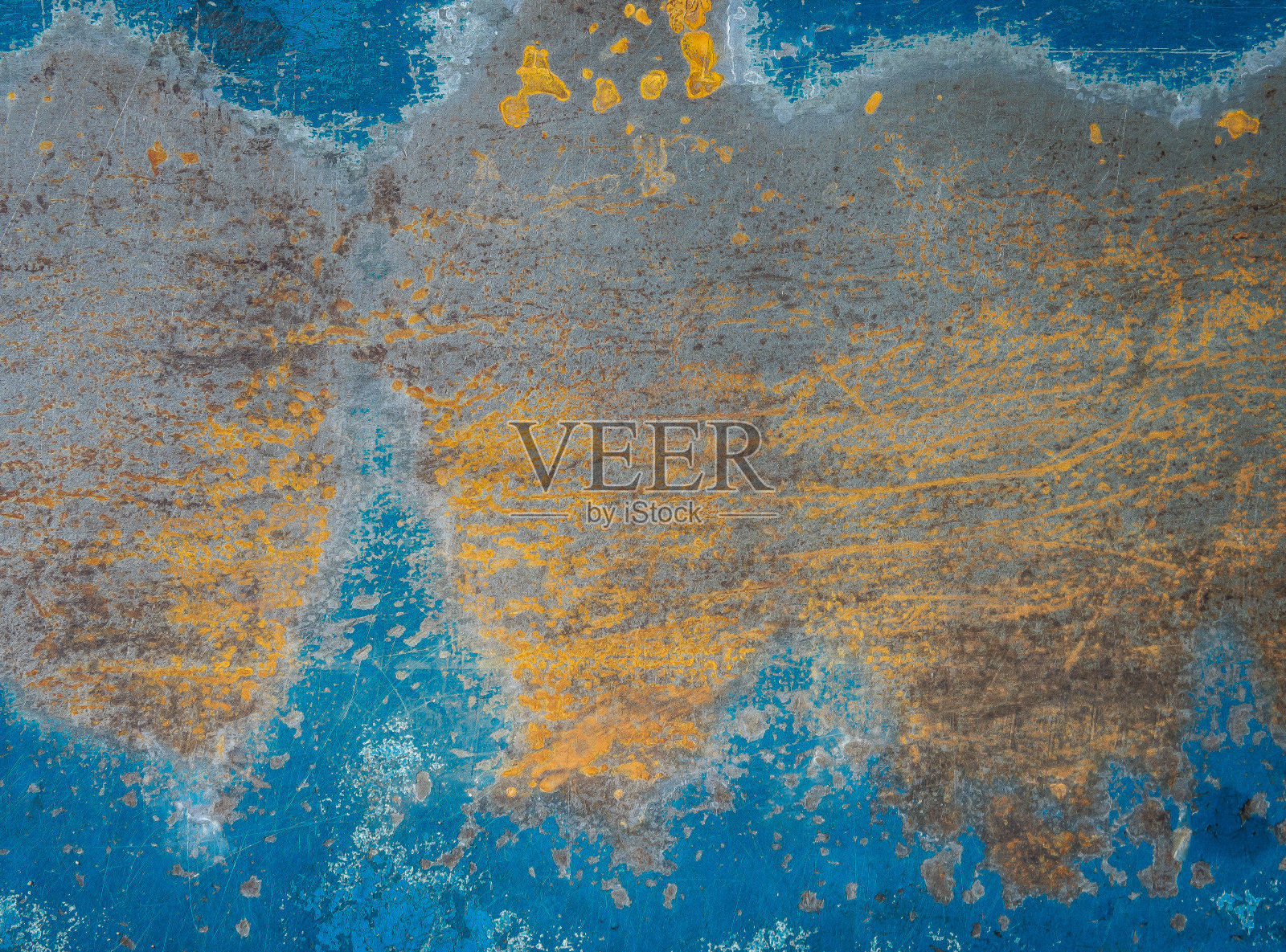 蓝色钢板上的旧锈痕有纹理和背景。照片摄影图片