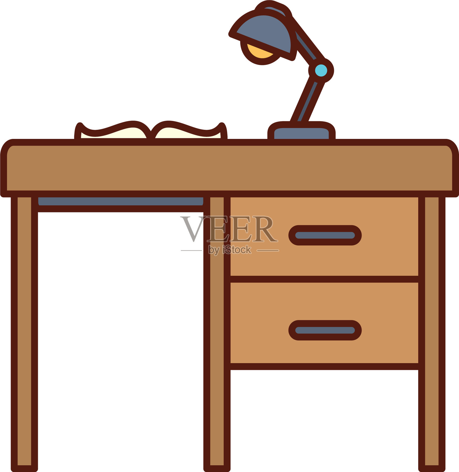 孤立的书桌家具线条和填充风格图标设计元素图片