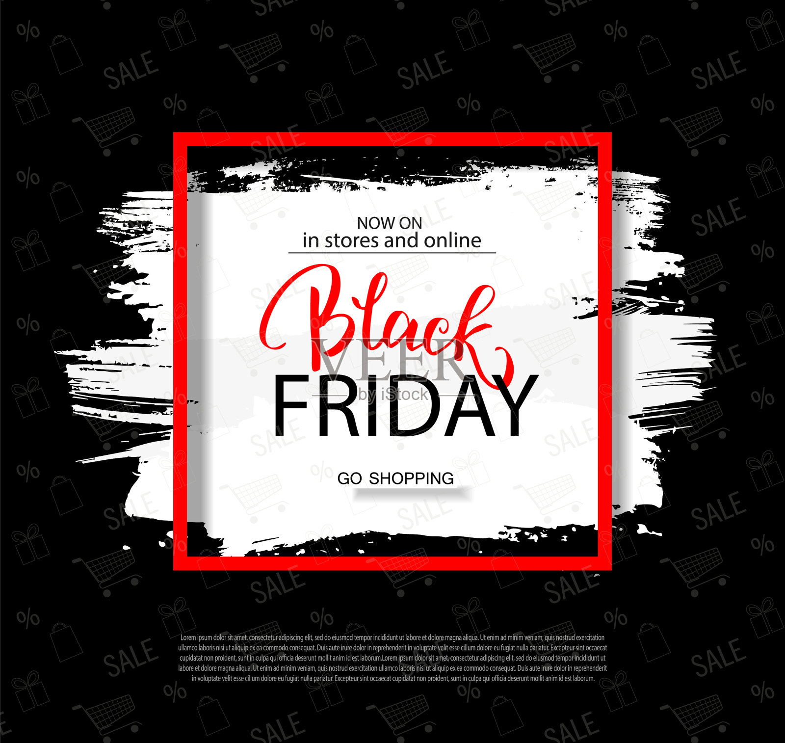 黑色星期五销售背景与框架和刷子设计模板素材