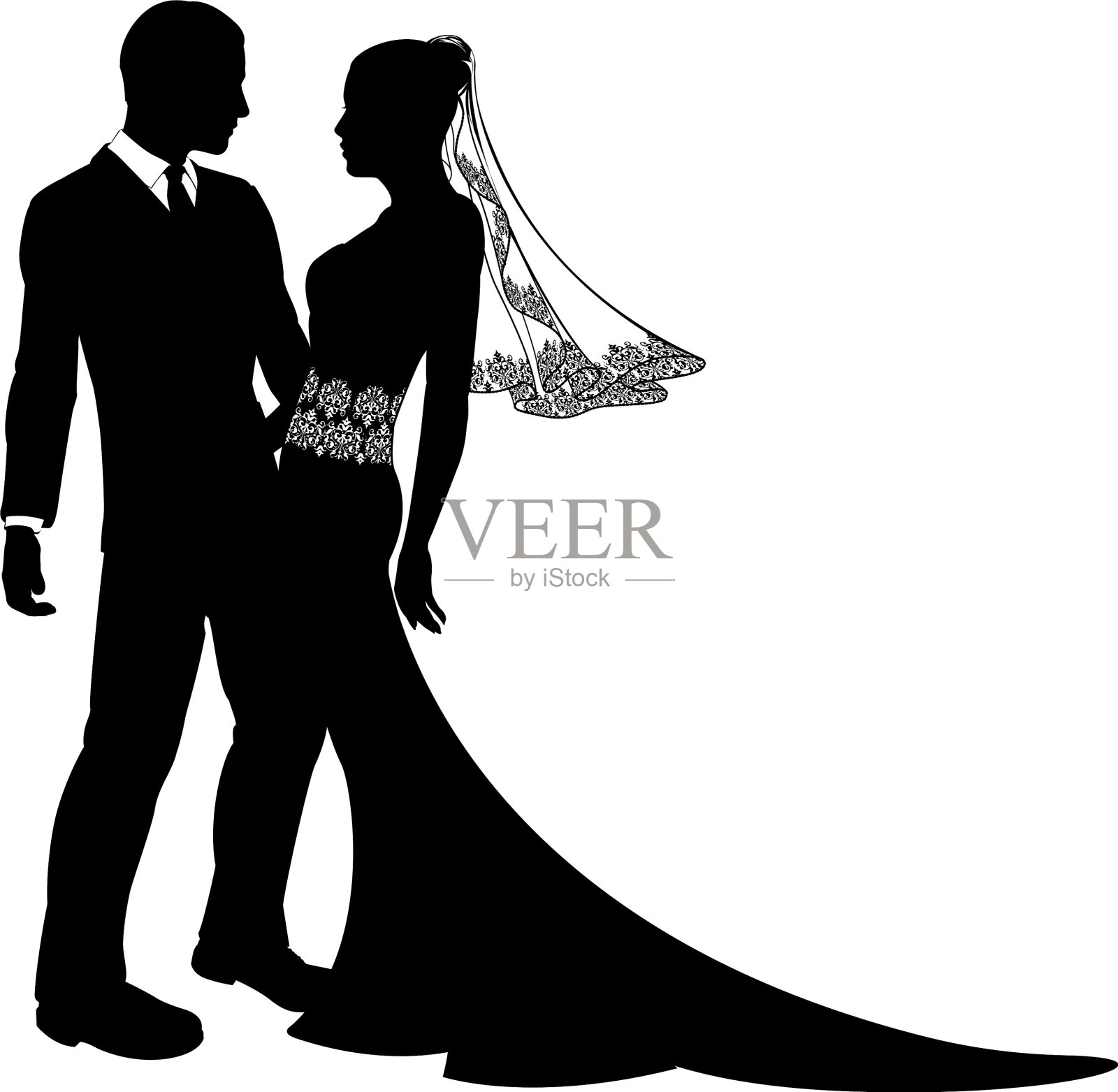 新郎新娘的剪影设计元素图片
