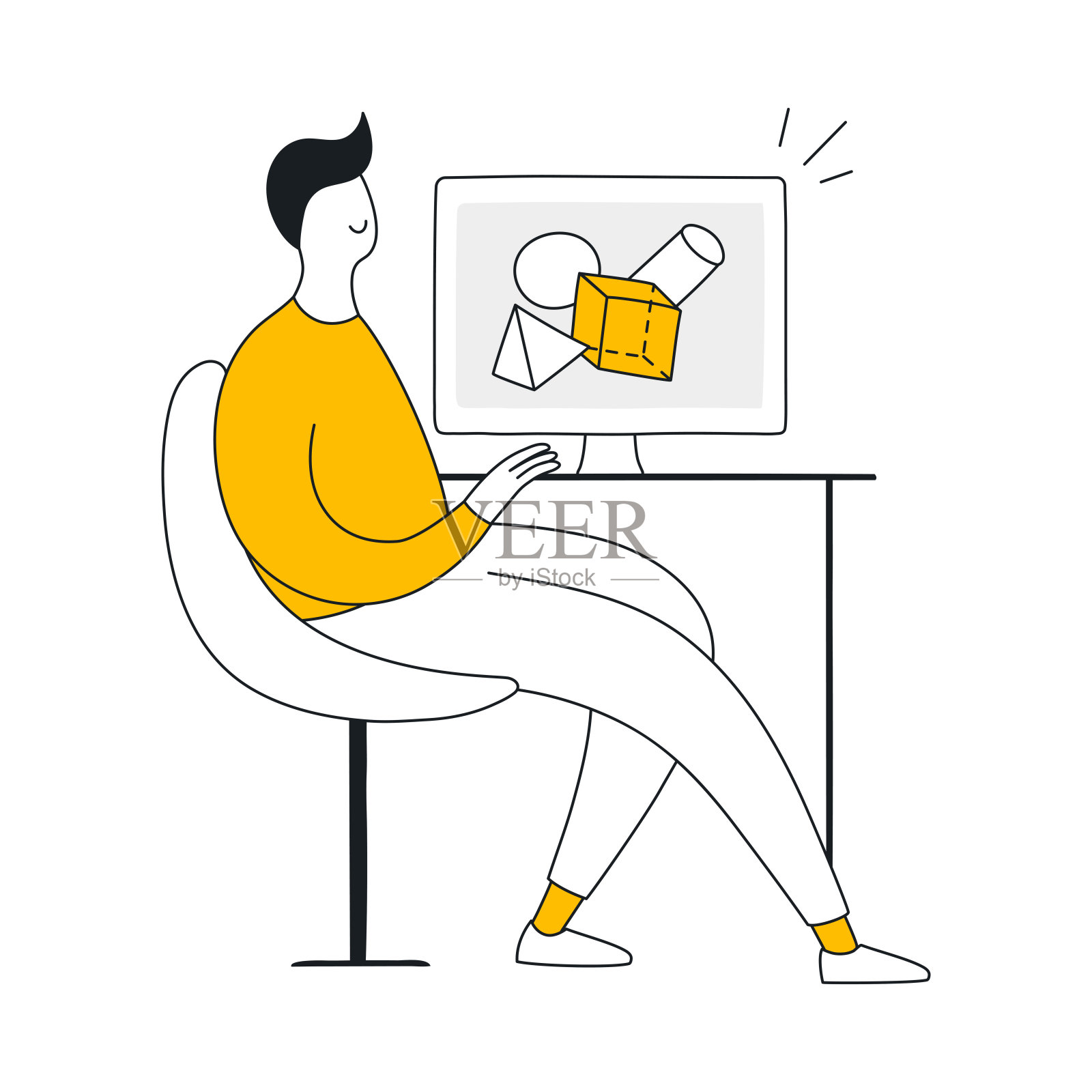 三维图形设计师，计算机显示与几何形状-矢量插画图片素材