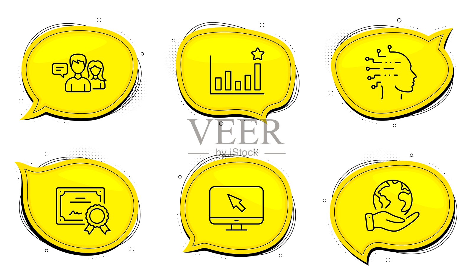 互联网，功效和人工智能图标集。人们说的迹象。向量图标素材