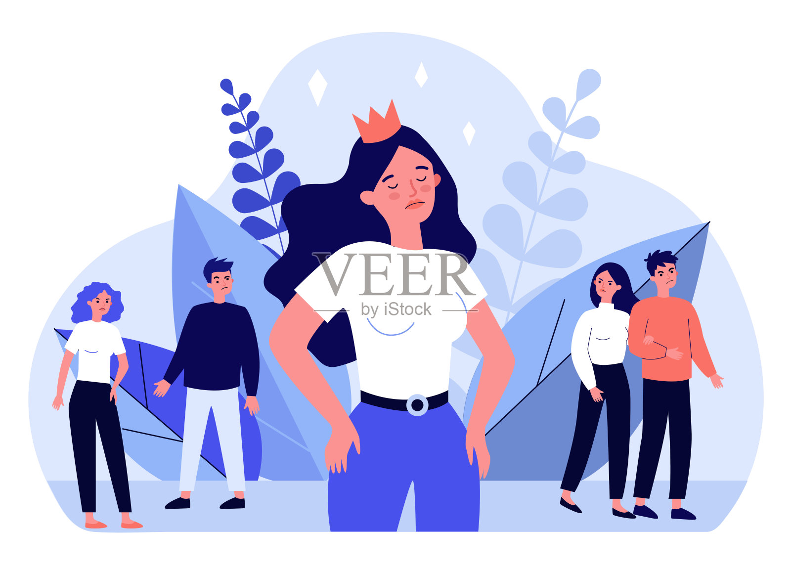 自私的女孩和社会的平面插图插画图片素材