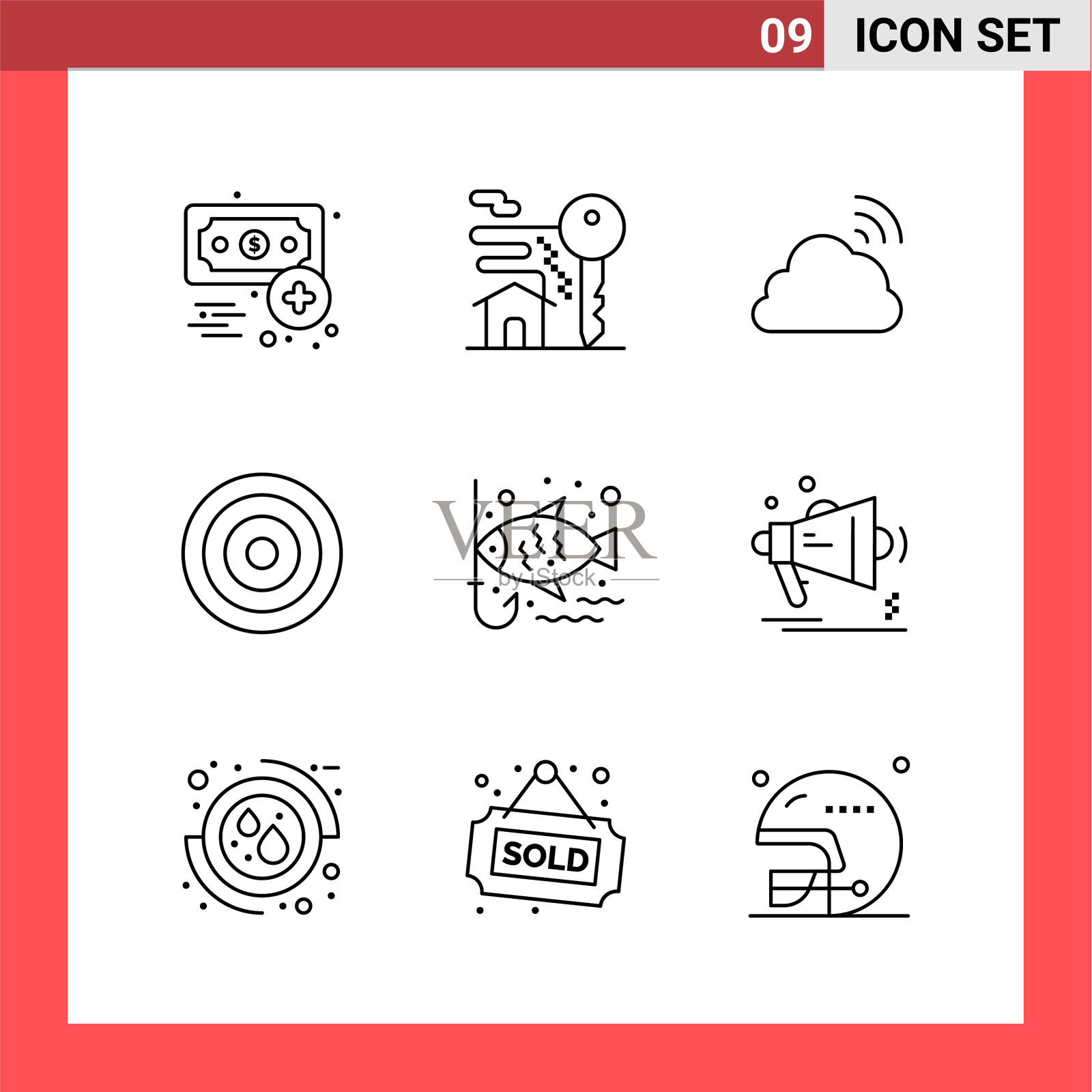 9个图标包线样式的白色轮廓符号图标素材