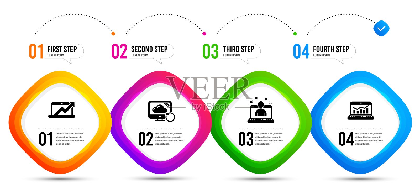 网络分析，销售图表和最佳经理图标集。恢复云的迹象。向量插画图片素材