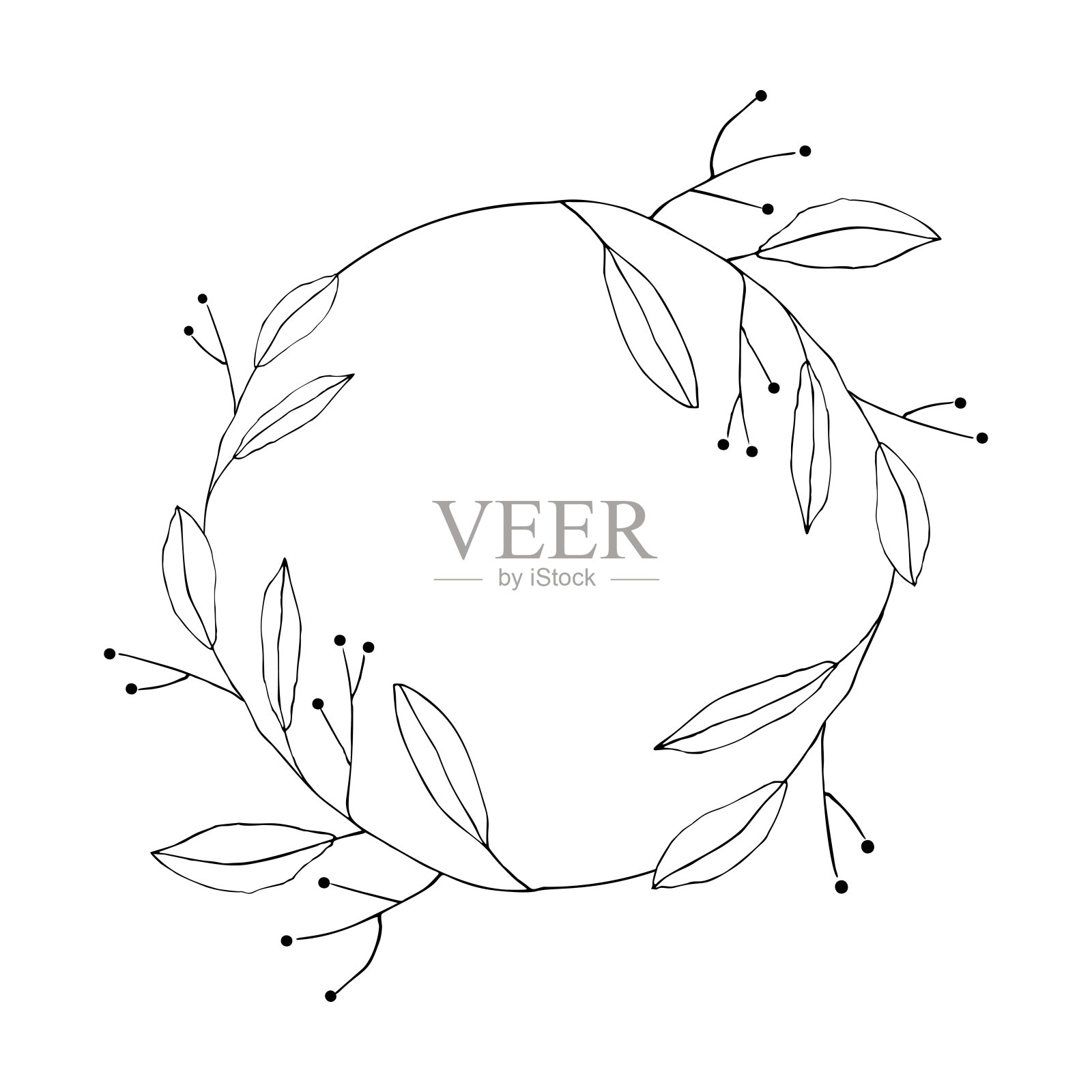 矢量植物插图，简单的轮廓设计模板。花圈线艺术复古素描贺卡。复古风格的夏日横幅。插画图片素材