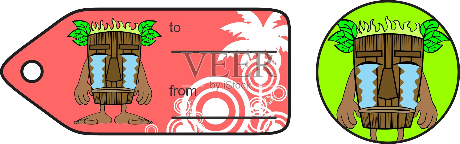 哭波利尼西亚提基面具卡通表情礼品卡贴纸插画图片素材