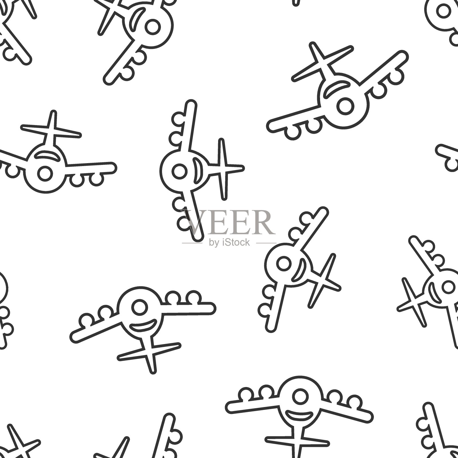 平面图标在平面风格。飞机矢量插图上的白色孤立背景。飞行客机无缝模式经营理念。插画图片素材