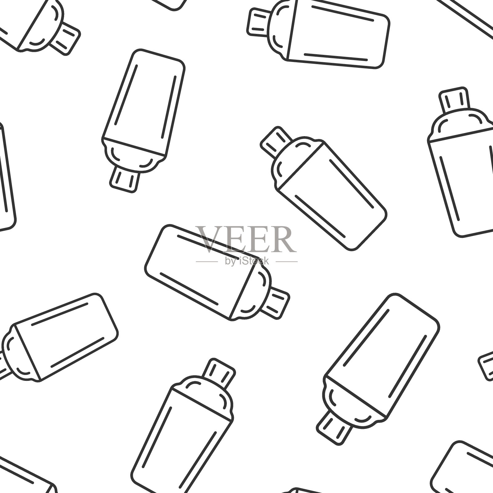 摇酒器鸡尾酒图标在平坦的风格。酒精瓶矢量插图在白色孤立的背景。酒吧饮品无缝模式经营理念。插画图片素材