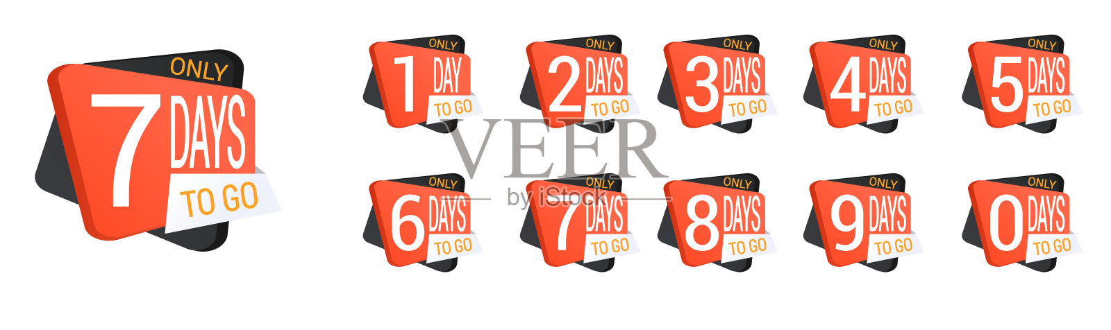 倒数的天数。几天去推广，销售，登陆页面，模板，ui，网页，手机应用，海报，横幅，传单。矢量设置数字倒计时0到9插画图片素材