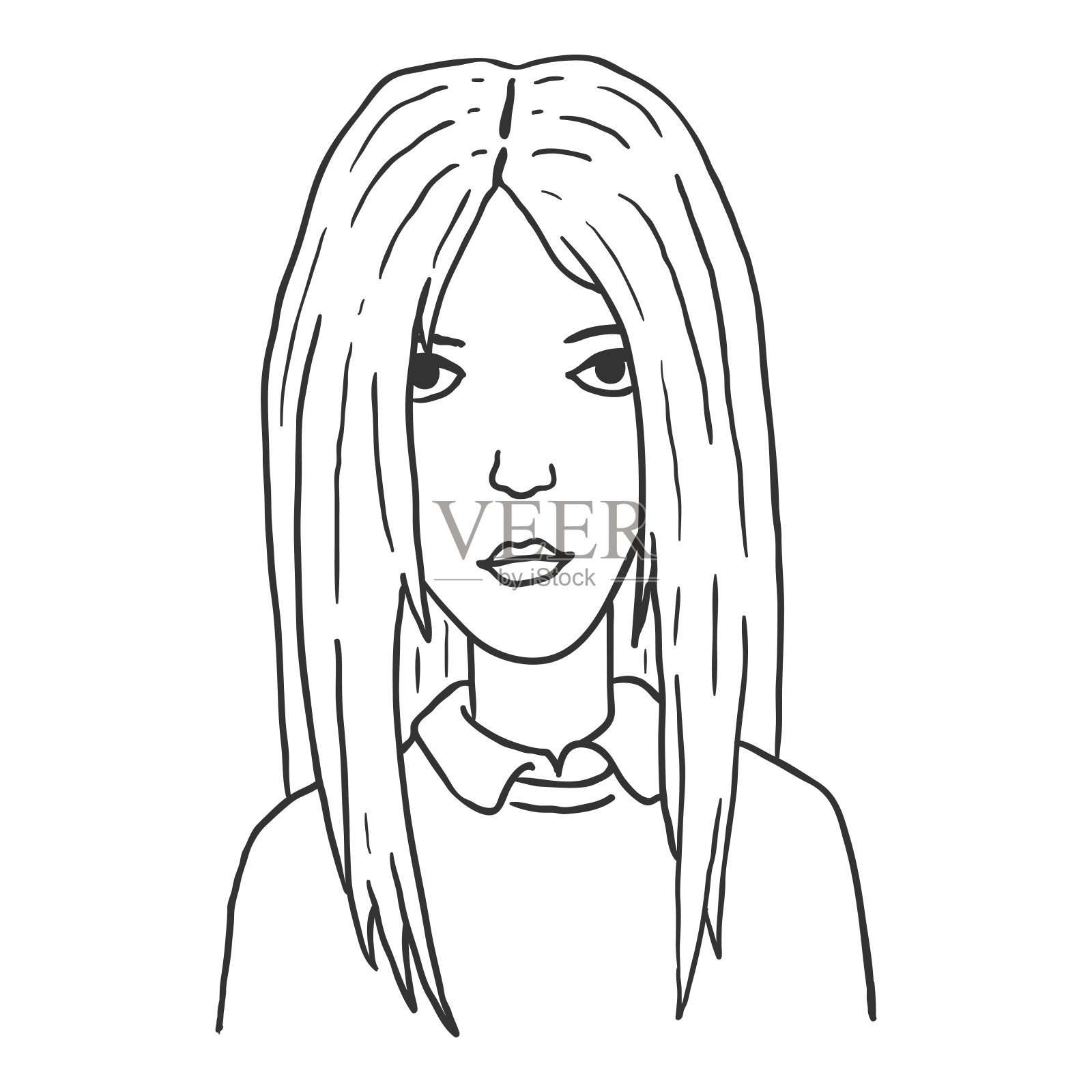 矢量轮廓字符-年轻的女人。插画图片素材