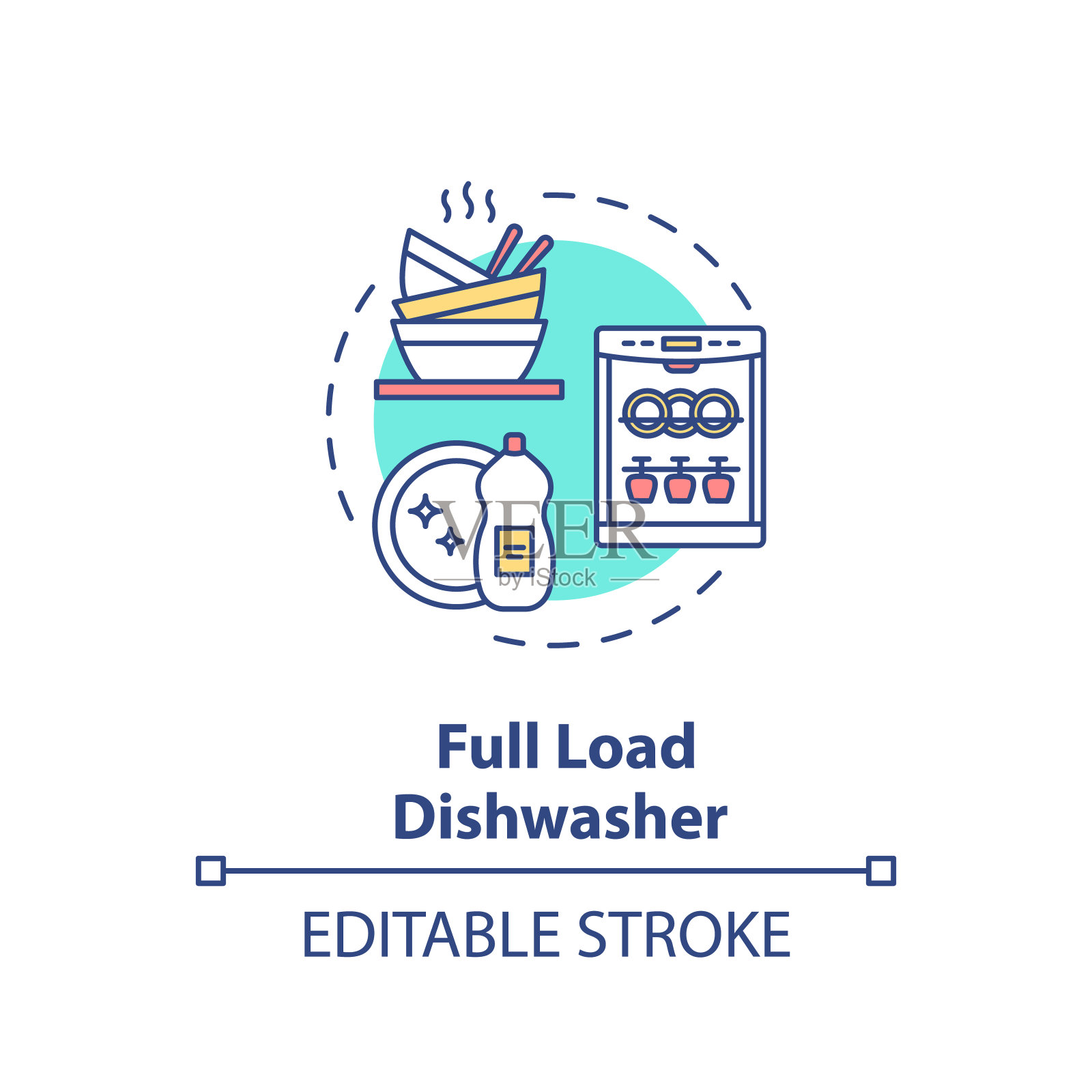 满载洗碗机概念图标插画图片素材